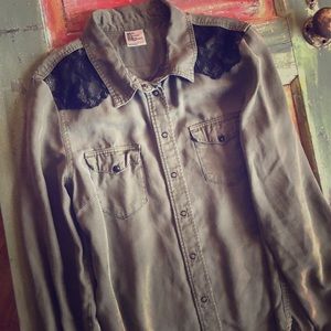 Olive Green Snap Button Up Size 6